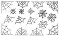 Spider web set isolated on white background. Spooky Halloween cobwebs collection. Outline vector flat illustration.
