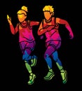 Children Running Boy and Girl Playing Together Exercise Runner Jogging Cartoon Sport Graphic