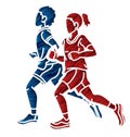 Children Running Boy and Girl Playing Together Exercise Runner Jogging Cartoon Sport Graphic