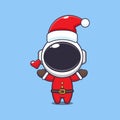 Cute astronaut wearing santa costume. Cute christmas cartoon character illustration.