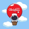 Cute astronaut fly with air balloon. Cute christmas cartoon character illustration.