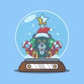 Cute panther in snow globe. Cute christmas cartoon character illustration. Royalty Free Stock Photo