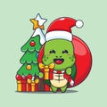 Cute turtle carrying christmas gift. Cute christmas cartoon character illustration. Royalty Free Stock Photo