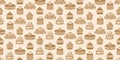 Pastry, sweet bakery seamless pattern. Confectionery baking design