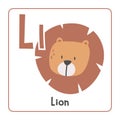 Lion clipart. Lion vector illustration cartoon flat style. Animals start with letter L. Animal alphabet card