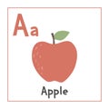 Apple clipart. Apple vector illustration cartoon flat style. Fruits start with letter A. Fruit alphabet card