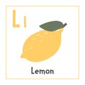 Lemon clipart. Lemon vector illustration cartoon flat style. Fruits start with letter L. Fruit alphabet. Cute lemon vector design