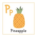 Pineapple clipart. Pineapple vector illustration cartoon flat style. Fruits start with letter P. Fruit alphabet card design