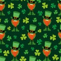 Leprechaun and clover leaf seamless pattern. Happy St. Patrick\'s Day!