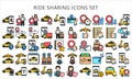 Ride sharing lineal multi color icons pack