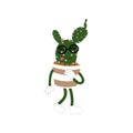 Cartoon cactus plant in a pot character mascot in black sunglasses