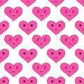Seamless Pattern with hearts of sadness in emo style. Y2k. Pink weird gloomy hearts. Anti Valentine Day. Vector flat illustration.