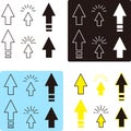 Arrow icons set - Black Outline Simple Vector Icons -pointing- black and white outline icons set - yellow and blue back ground