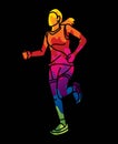 A Woman Start Running Action Marathon Runner Cartoon Sport Graphic