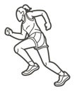 A Woman Start Running Action Marathon Runner Cartoon Sport Graphic