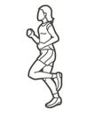 A Woman Start Running Action Marathon Runner Cartoon Sport Graphic