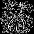 Hand drawn cat with floral ornament. Royalty Free Stock Photo