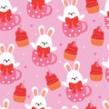 cute seamless pattern cartoon bunny with cute dessert Royalty Free Stock Photo