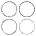 Set of decorative vintage openwork circle frames. Ornate round border on white background. Classic style tracery pattern. Vector