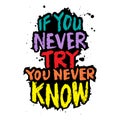 If you never try, you never know. Inspiring motivation quote. Royalty Free Stock Photo