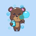 bear blowing bubbles cartoon vector illustration. Royalty Free Stock Photo