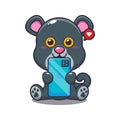 Cute panther with phone cartoon vector illustration.