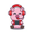Cute pig play a game cartoon vector illustration. Royalty Free Stock Photo