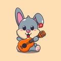 Cute rabbit playing guitar cartoon vector illustration.