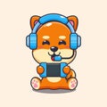 Cute shiba inu play a game cartoon vector illustration.