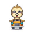 cute sloth mascot cartoon character ride on car.