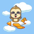 cute sloth mascot cartoon character ride on plane jet. Royalty Free Stock Photo