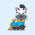 Cute zebra ride on train cartoon vector illustration. Royalty Free Stock Photo