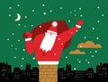 Christmas and New Year Greeting card. Santa Coming Down the Chimney