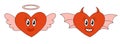 Set Hearts Characters for Valentine Day. Hearts Angel and demon. Mascot in groovy and Y2k style. Vector cartoon illustration. Royalty Free Stock Photo