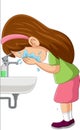 Cartoon little girl washing face in the sink Royalty Free Stock Photo