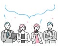 Simple black outline icons set-Illustration of a group of business people looking at a thought bubble Royalty Free Stock Photo