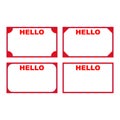 Set of four frames with the words hello and hello in red color. Identity sticker on a white background. Vector illustration. Royalty Free Stock Photo