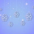 Paper cut snowflakes. Christmas isolated filigree decoration elements, winter snow abstract background. Royalty Free Stock Photo