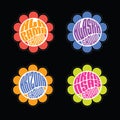 Set of retro psychedelic daisies with US state names in the center Royalty Free Stock Photo