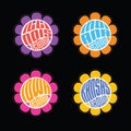 Set of retro psychedelic daisies with US state names in the center