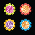 Set of retro psychedelic daisies with US state names in the center