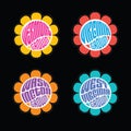 Set of retro psychedelic daisies with US state names in the center Royalty Free Stock Photo