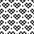 Seamless Pattern with Hearts in chessboard and stars in emo style. Y2k. Black and white. Vector flat illustration. Royalty Free Stock Photo