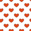 Seamless pattern with red hearts. Simple Valentine day background. Vector flat illustration.