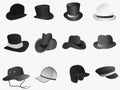 Set of various black and gray color hats