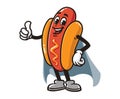 Hot dog with caped superhero style cartoon mascot illustration character vector clip art Royalty Free Stock Photo
