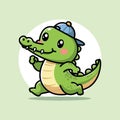 cute vector design of a crocodile wearing a hat running Royalty Free Stock Photo