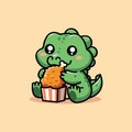 cute vector design of crocodile eating fried chicken