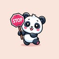 cute vector design illustration of a panda carrying a stop symbol, mascot design, sticker design, t shirt design