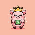 cute vector design illustration of a pig becoming king by bringing money Royalty Free Stock Photo